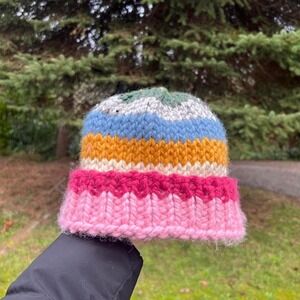 Hand Knit Striped Chunky Beanie